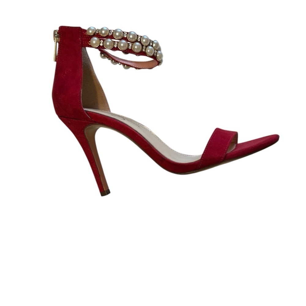 Jessica Simpson Red Pearl-Embellished Heels Women’s Size 7